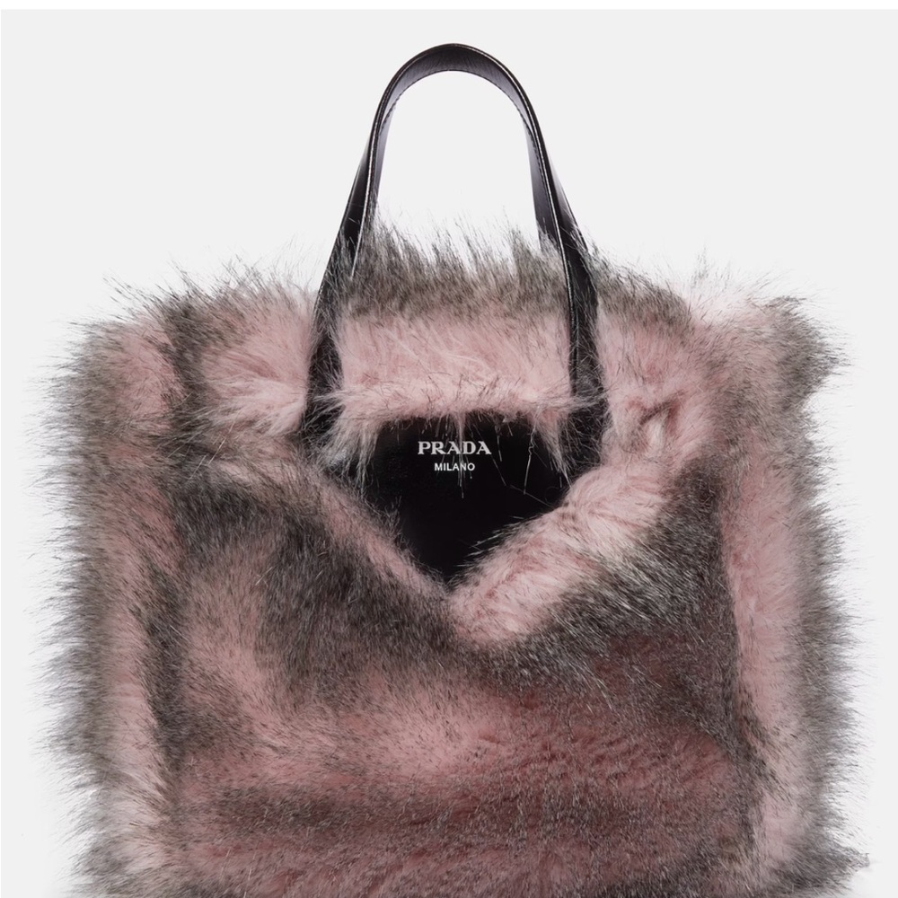 Prada Pink faux fur leather trimmed Tote Bag